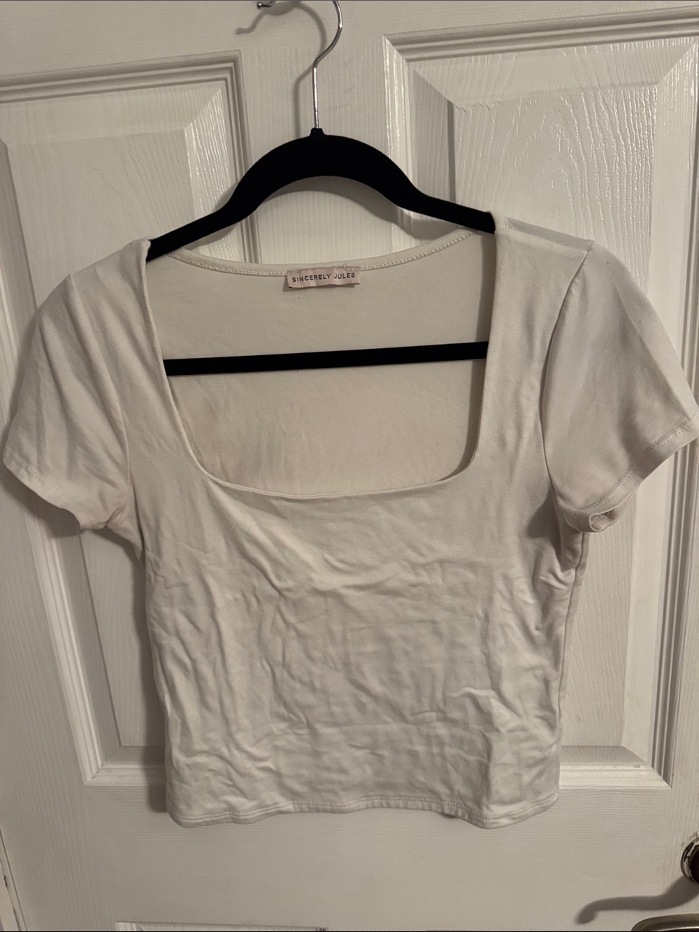 Sincerely Jules Cream Square-Neck Short Sleeve Tee